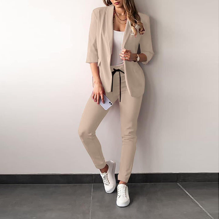 2-Piece Stretch Women's Suit with Blazer - Vivian-Khaki-S-The Livary