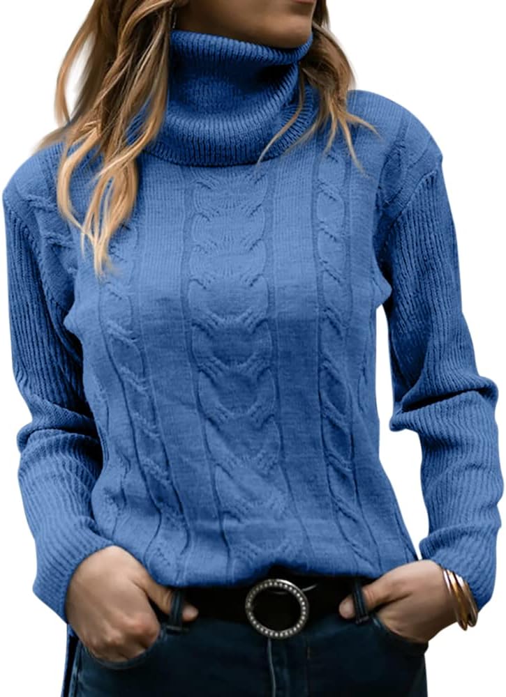 Stylish Knitted Women's Turtleneck - Denise-Blue-S-The Livary