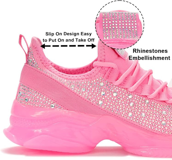Sparkling Rhinestone Slip-On Sneakers - Elise-Pink-4-The Livary