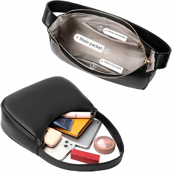 Mini Hobo Bag with Zipper - Sabrina-Black-The Livary