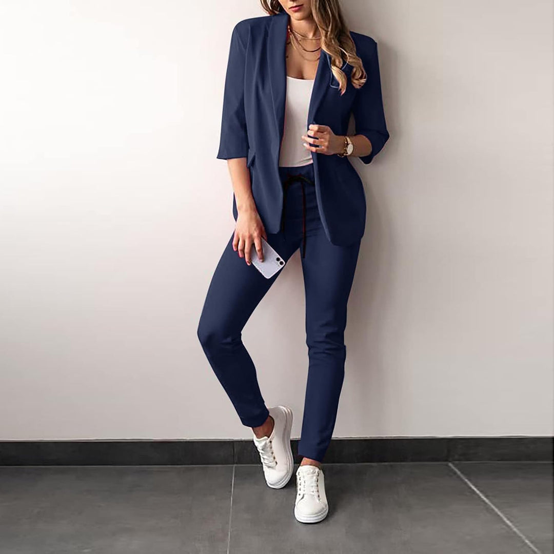 2-Piece Stretch Women's Suit with Blazer - Vivian-Dark blue-S-The Livary