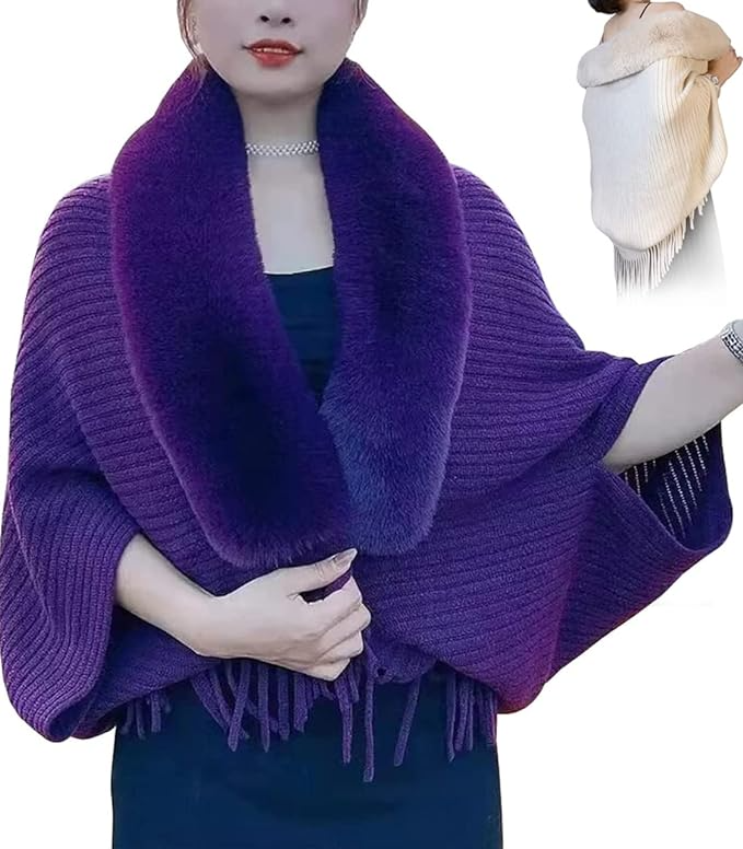 Ladies' Coat Louise – With Luxurious Faux Fur Collar | One Size-Purple-The Livary