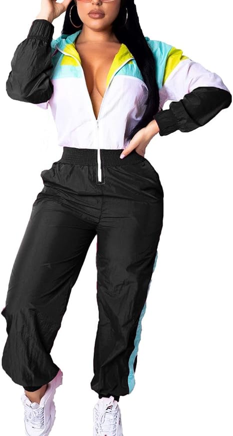 Retro Women's Windbreaker Jumpsuit - Elodie-Black-S-The Livary