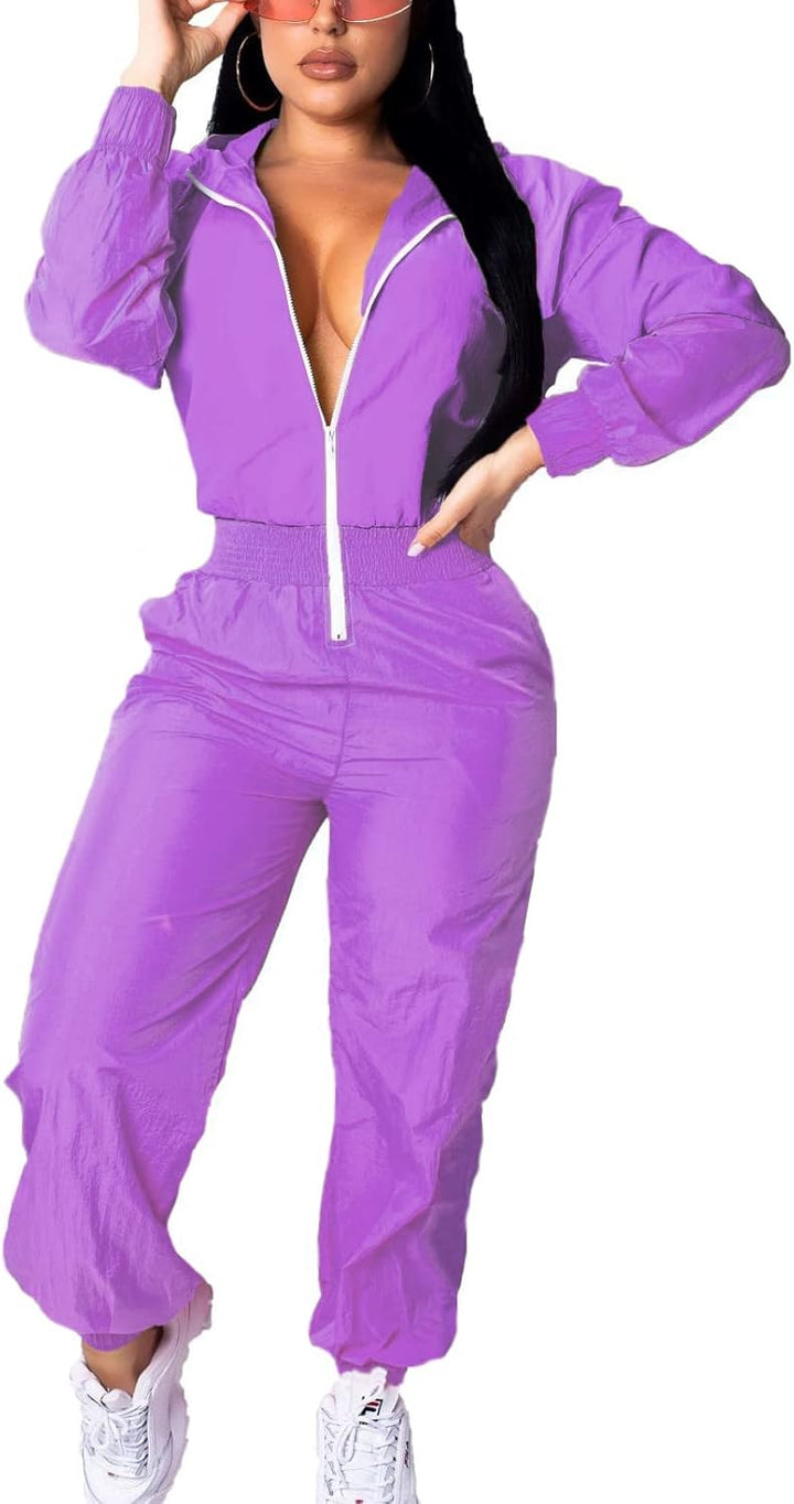 Retro Women's Windbreaker Jumpsuit - Elodie-Pink-S-The Livary