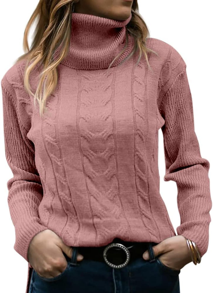Stylish Knitted Women's Turtleneck - Denise-Pink-S-The Livary