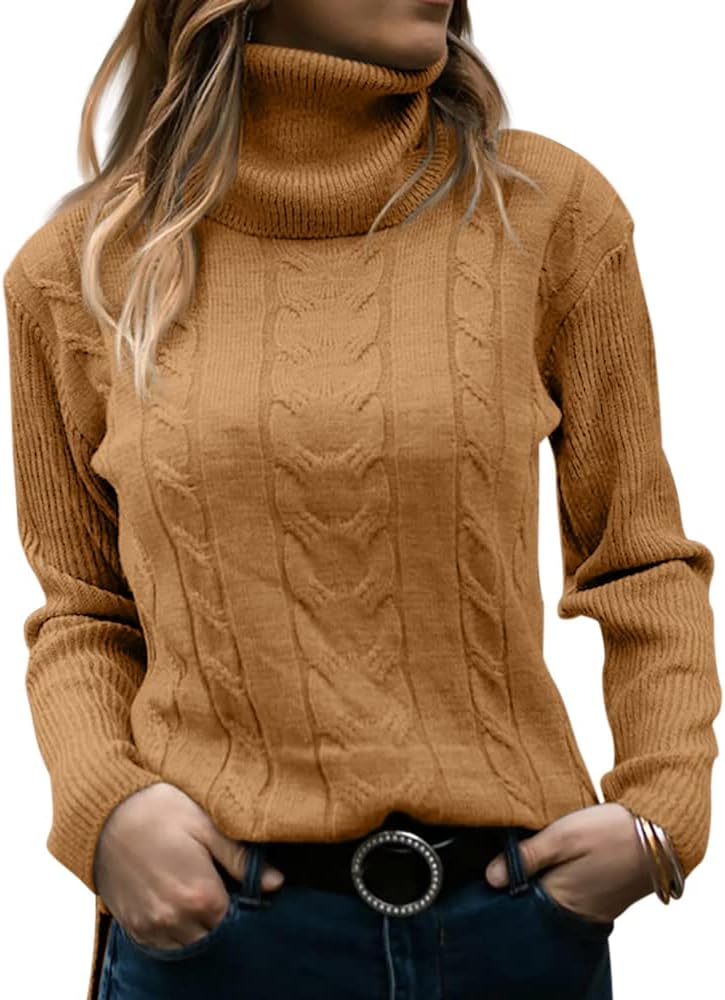 Stylish Knitted Women's Turtleneck - Denise-Light brown-S-The Livary