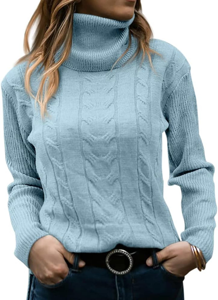 Stylish Knitted Women's Turtleneck - Denise-Light blue-S-The Livary