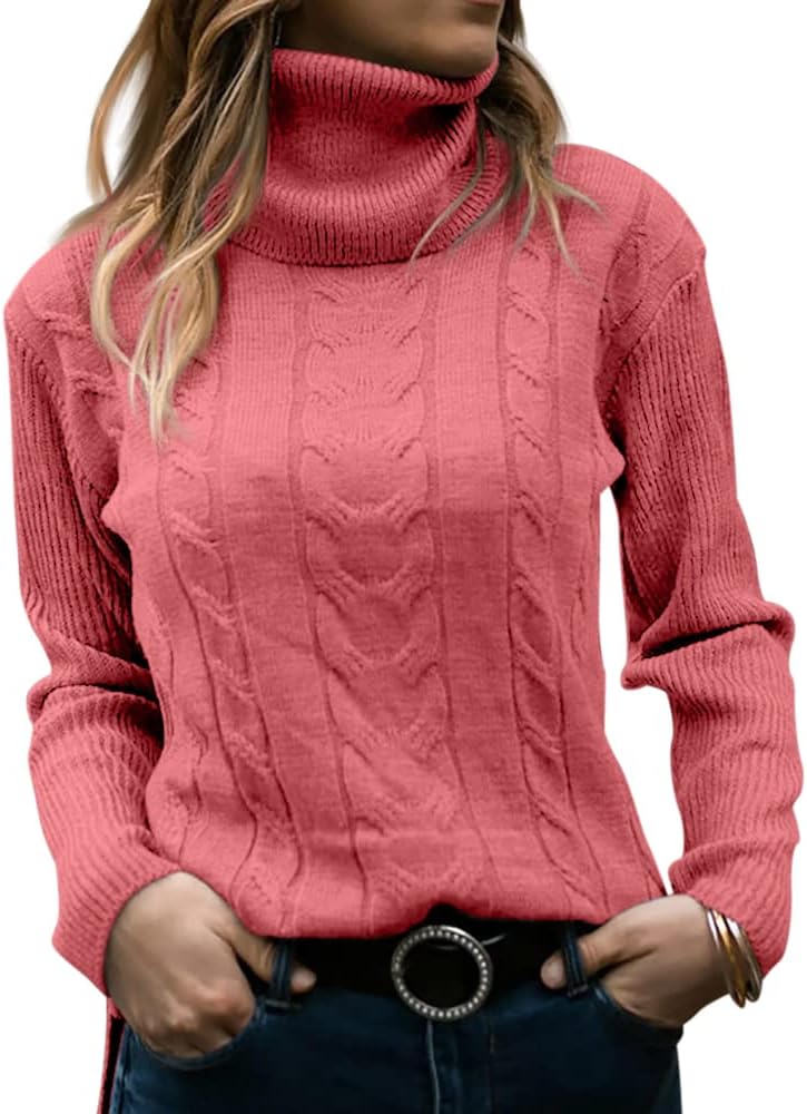 Stylish Knitted Women's Turtleneck - Denise-Salmon pink-S-The Livary