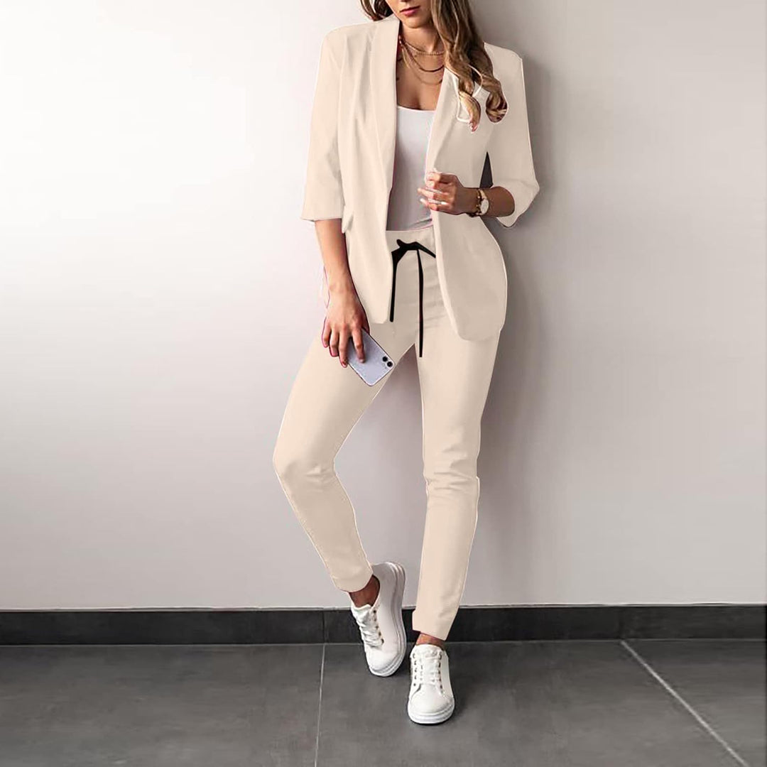 2-Piece Stretch Women's Suit with Blazer - Vivian-Beige-S-The Livary