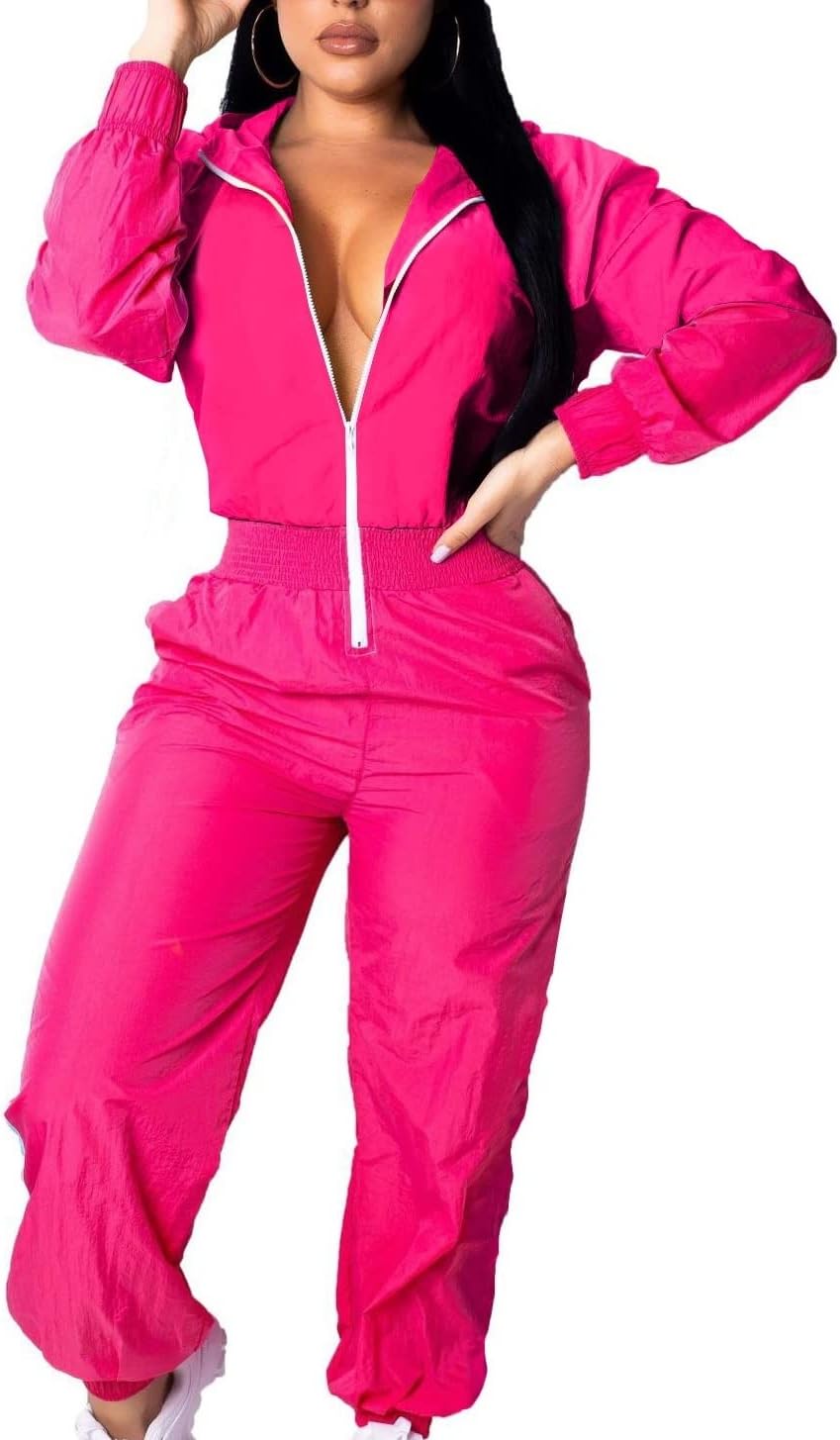 Retro Women's Windbreaker Jumpsuit - Elodie-Smooth Pink-S-The Livary