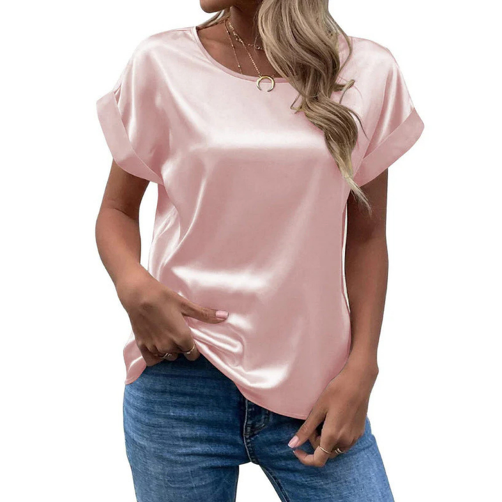 Satinated trend shirt with a loose fit for women – Leona-Pink-S-The Livary