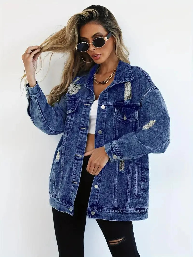 Waterproof & Lined Oversized Women's Denim Jacket with Hood – Talia-Blue-S-The Livary