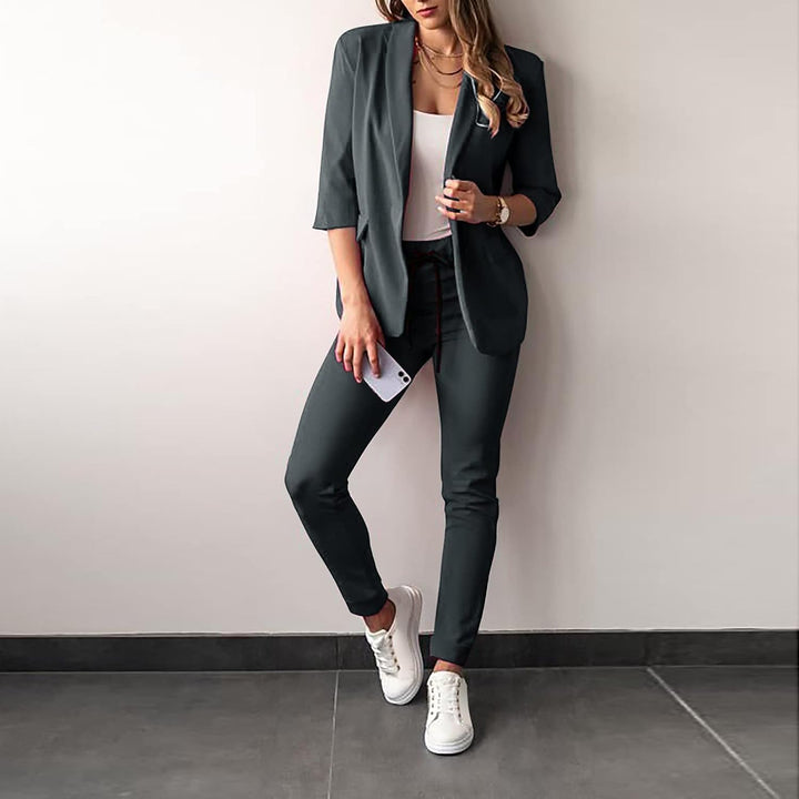 2-Piece Stretch Women's Suit with Blazer - Vivian-Dark green-S-The Livary