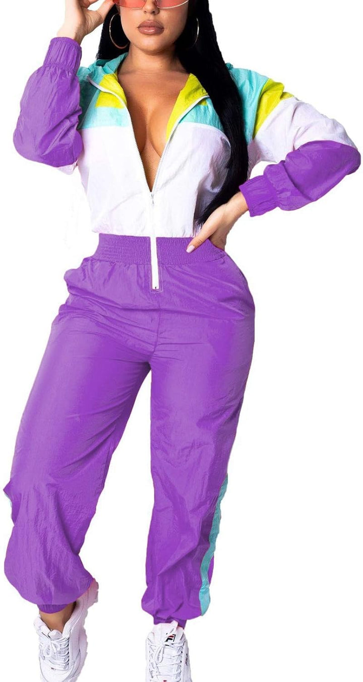 Retro Women's Windbreaker Jumpsuit - Elodie-Purple-S-The Livary