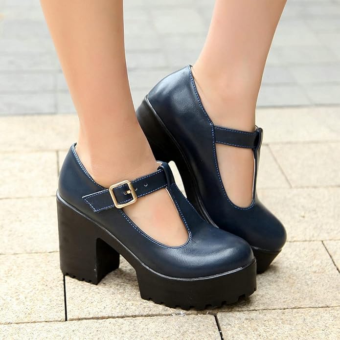 T-Strap Chunky Platform Heels – Jane-Black 1-2-The Livary