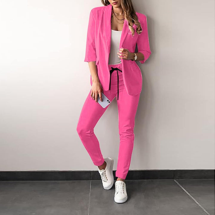 2-Piece Stretch Women's Suit with Blazer - Vivian-Pink-S-The Livary