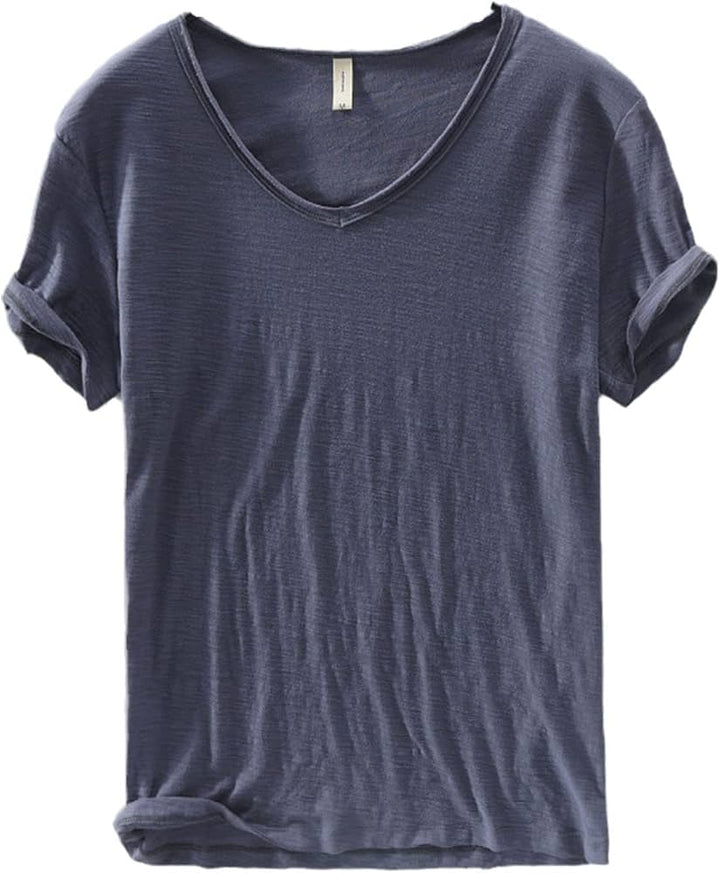 Men's V-Neck Linen Shirt – Luca-Gray-M-The Livary