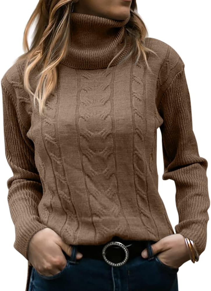 Stylish Knitted Women's Turtleneck - Denise-Brown-S-The Livary