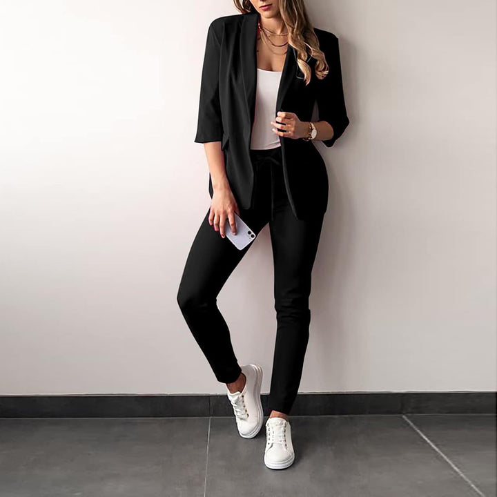 2-Piece Stretch Women's Suit with Blazer - Vivian-Black-S-The Livary