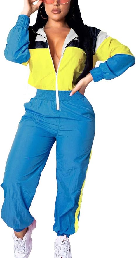 Retro Women's Windbreaker Jumpsuit - Elodie-Blue-S-The Livary