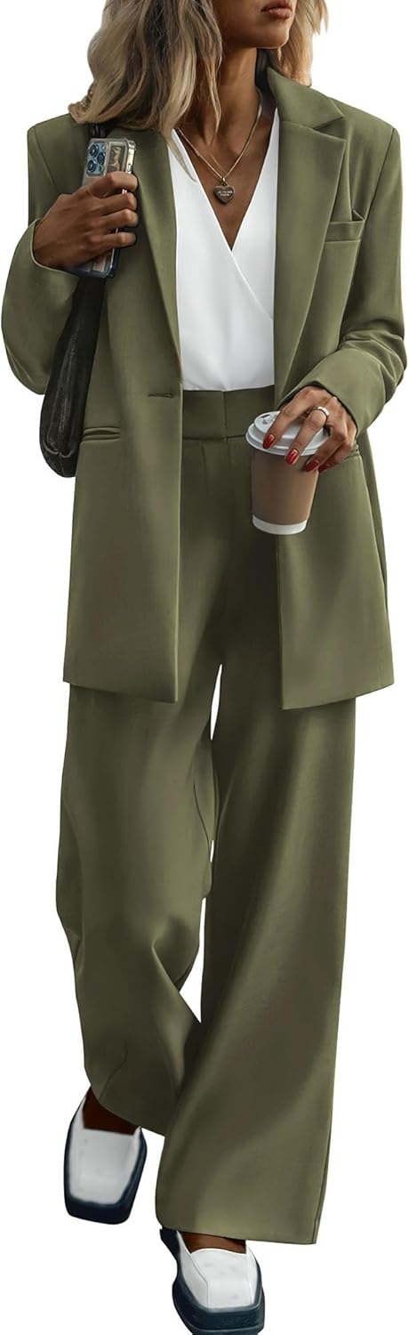 Stylish Blazer and Trouser Set - Mia-Olive green-S-The Livary