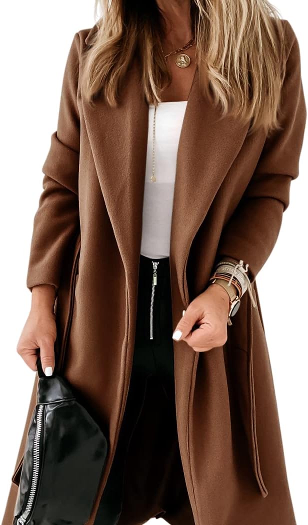 Ladies Classic Coat with Notched Collar and Open Front – Paulina-Brown-S-The Livary