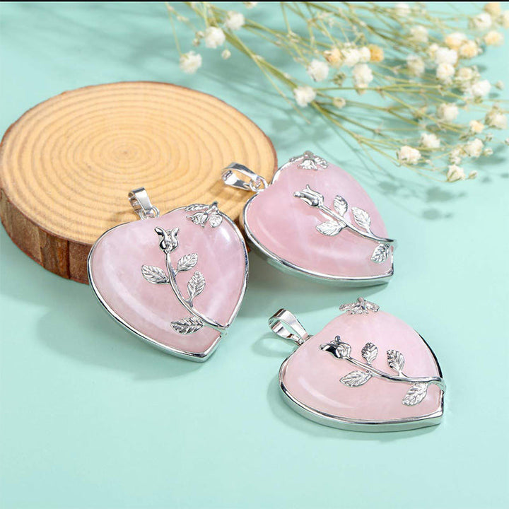Stylish Heart-Shaped Rose Quartz Necklace - Amara-Rose quartz-The Livary