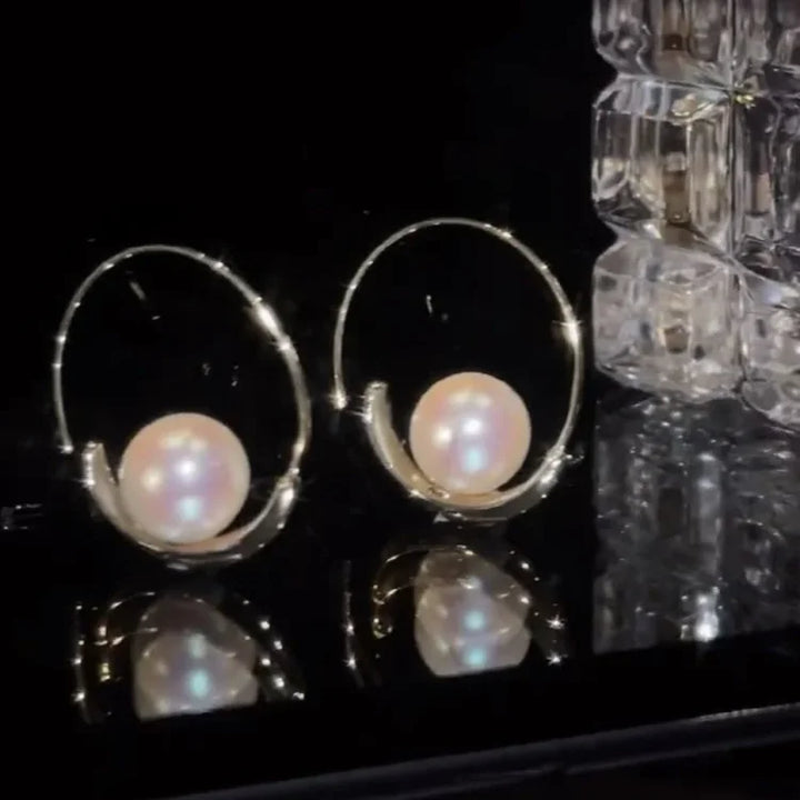 Large Pearl Circle Earrings - Camille-Gold-The Livary