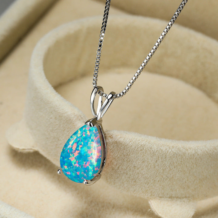 AA OUT OF STOCK Minimalist Drop Opal Pendant Necklace - Selina-Blue Opal-Silver-The Livary