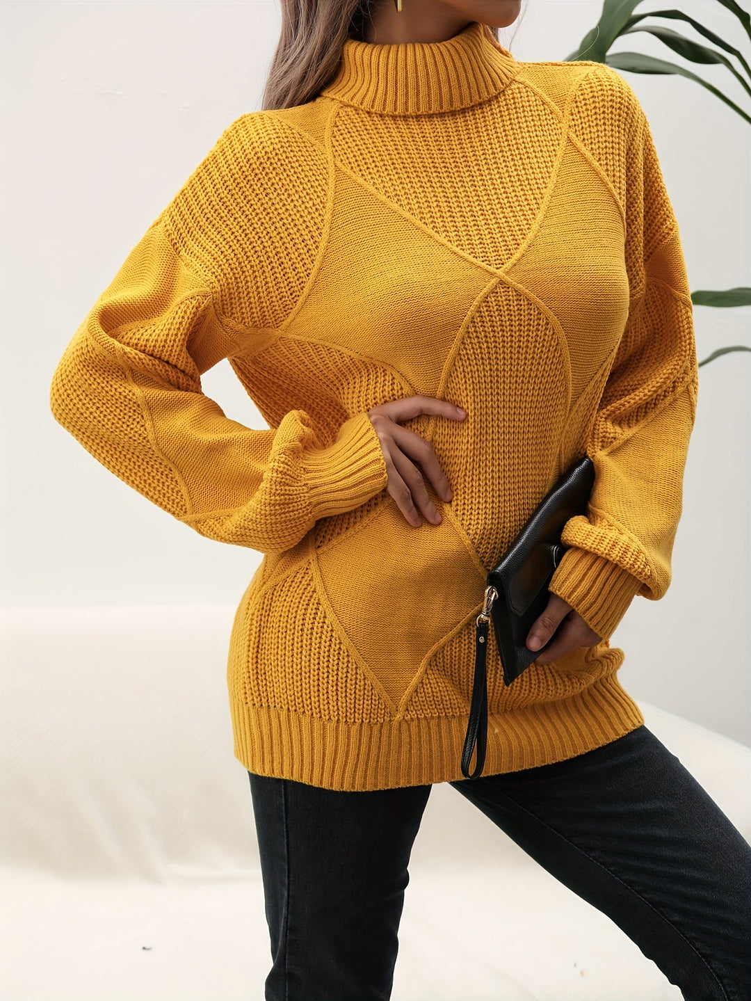 Trendy Plain Turtleneck - Selena-Yellow-S-The Livary