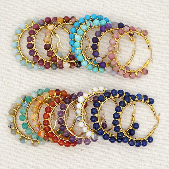 Boho Natural Crystals Large Hoop Earrings - Sanne-Amazonite-The Livary