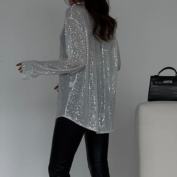 Loose Blouse with Shiny Sequins – Celeste-Black-S-The Livary