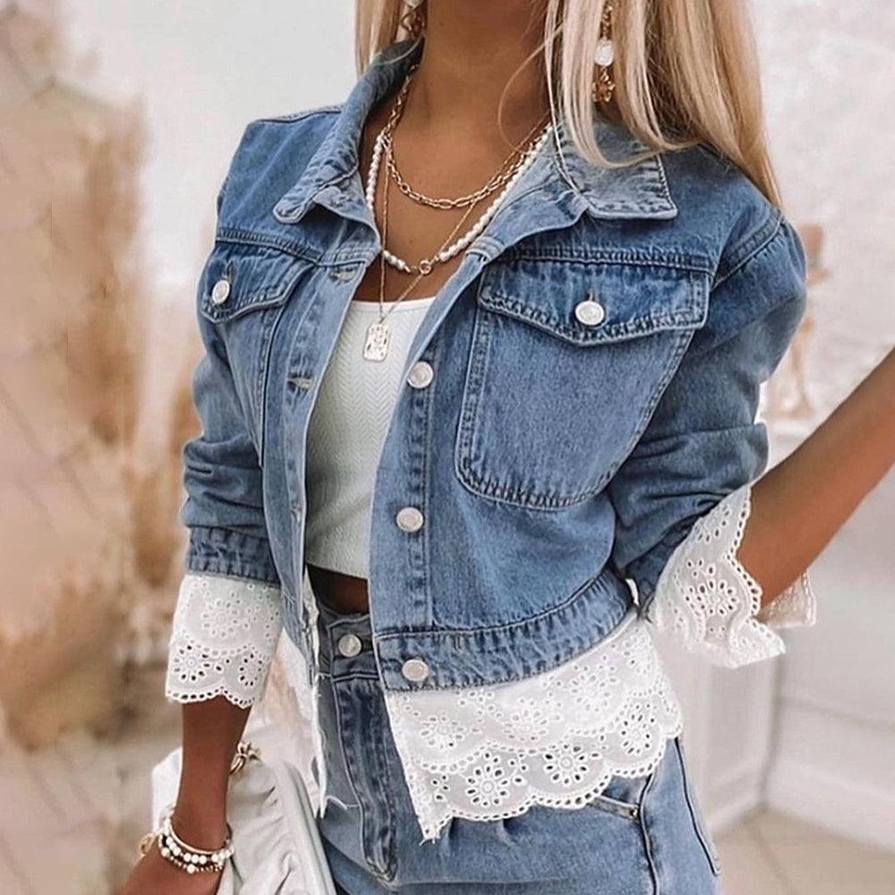 Blue Patchwork Denim Jacket - Rowena-S-The Livary