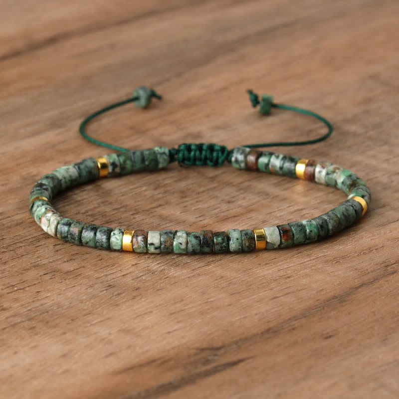 Braided Bracelet with 2.4 mm Natural Stone Rollers - Seraphina-African turquoise-The Livary