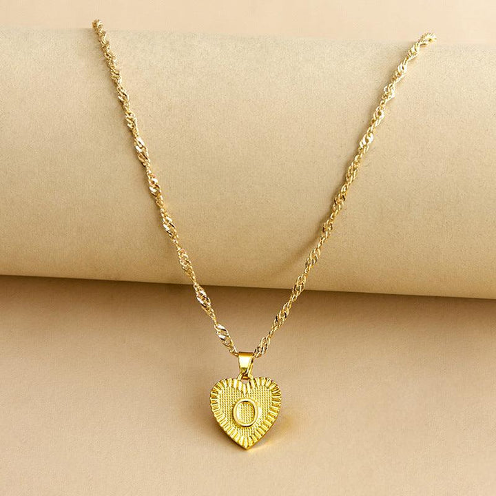 Gold Initial Heart Pendant Necklace - Amara-O-The Livary