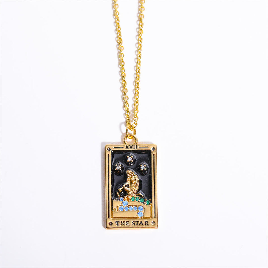 Zirconia Gold-Plated Tarot Drop Pendant Necklace - Amara-The Star-The Livary