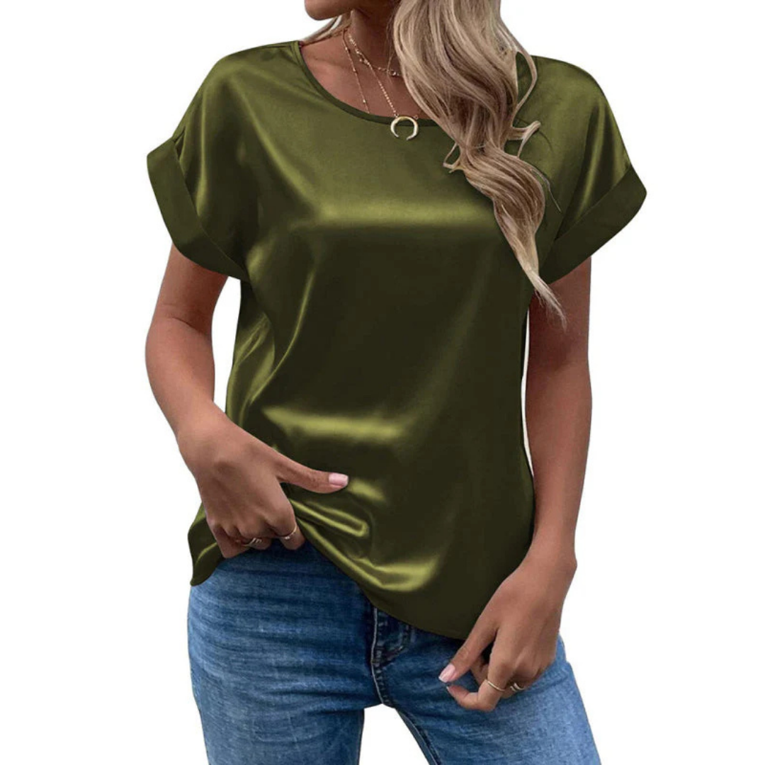 Satinated trend shirt with a loose fit for women – Leona-Olive green-S-The Livary