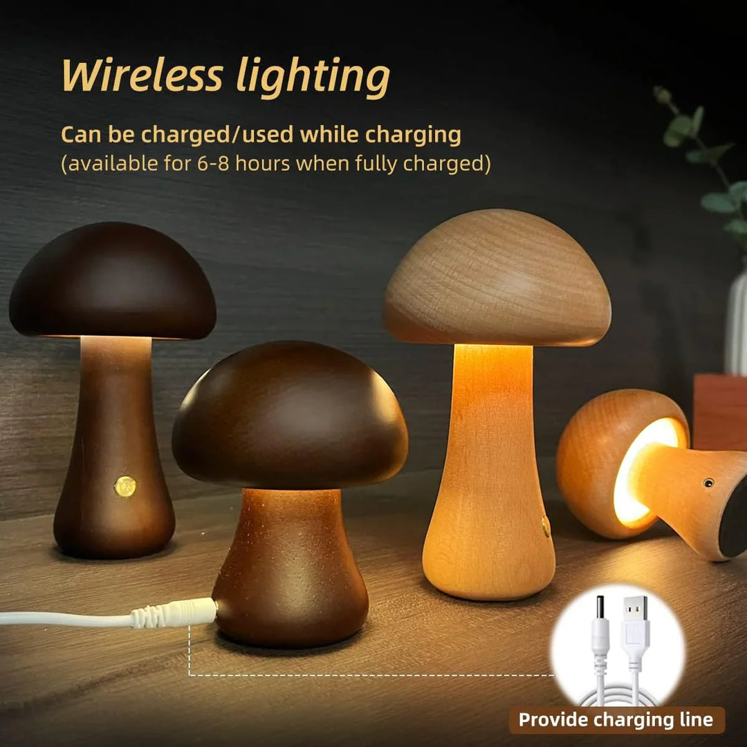Wooden Mushroom LED Night Light - GlowShroom-A-walnut color-The Livary