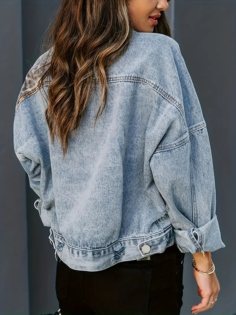Wildly Chic Leopard Print Denim Jacket - Leona-Medium blue-S-The Livary