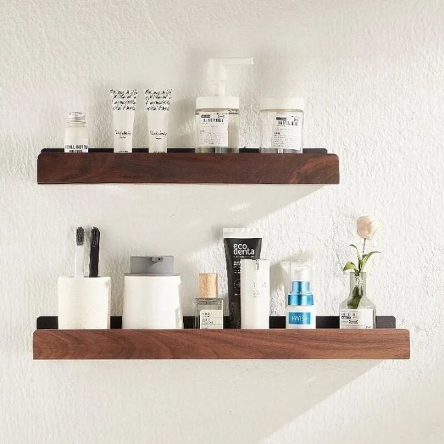 Solid Wood Bathroom Shelf – WoodaFix-Brown-S (20cm)-The Livary