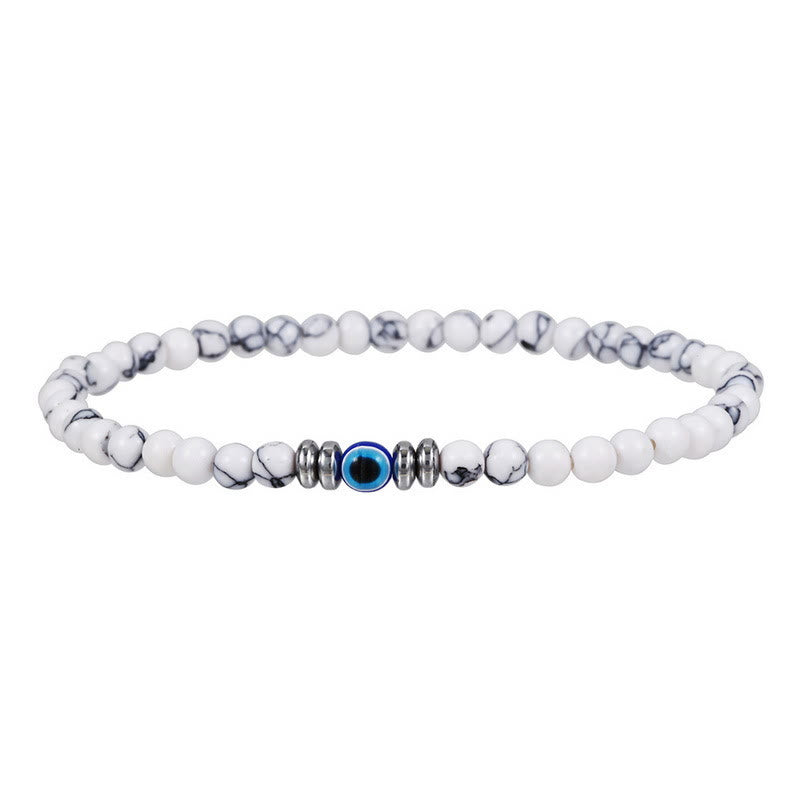 Men's 4mm Natural Stone Evil Eye Bead Bracelet - Thor-White turquoise-The Livary