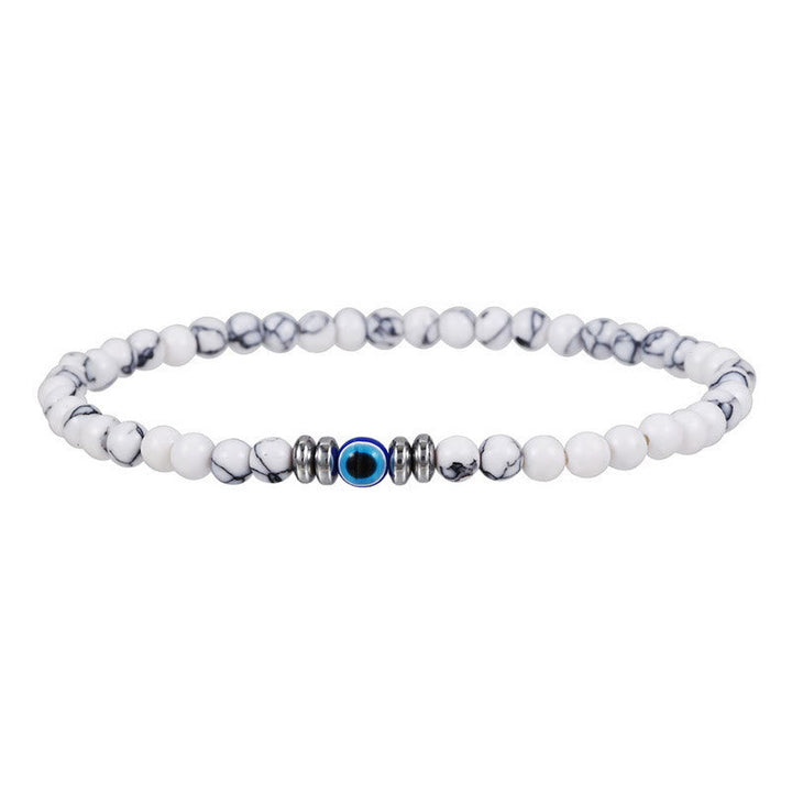 Men's 4mm Natural Stone Evil Eye Bead Bracelet - Thor-White turquoise-The Livary