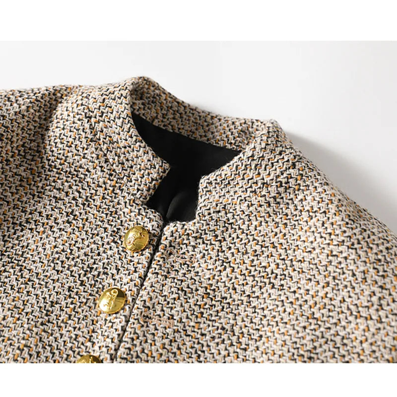 Khaki Vest with Long Sleeves and Button Closure - Elara-L-The Livary