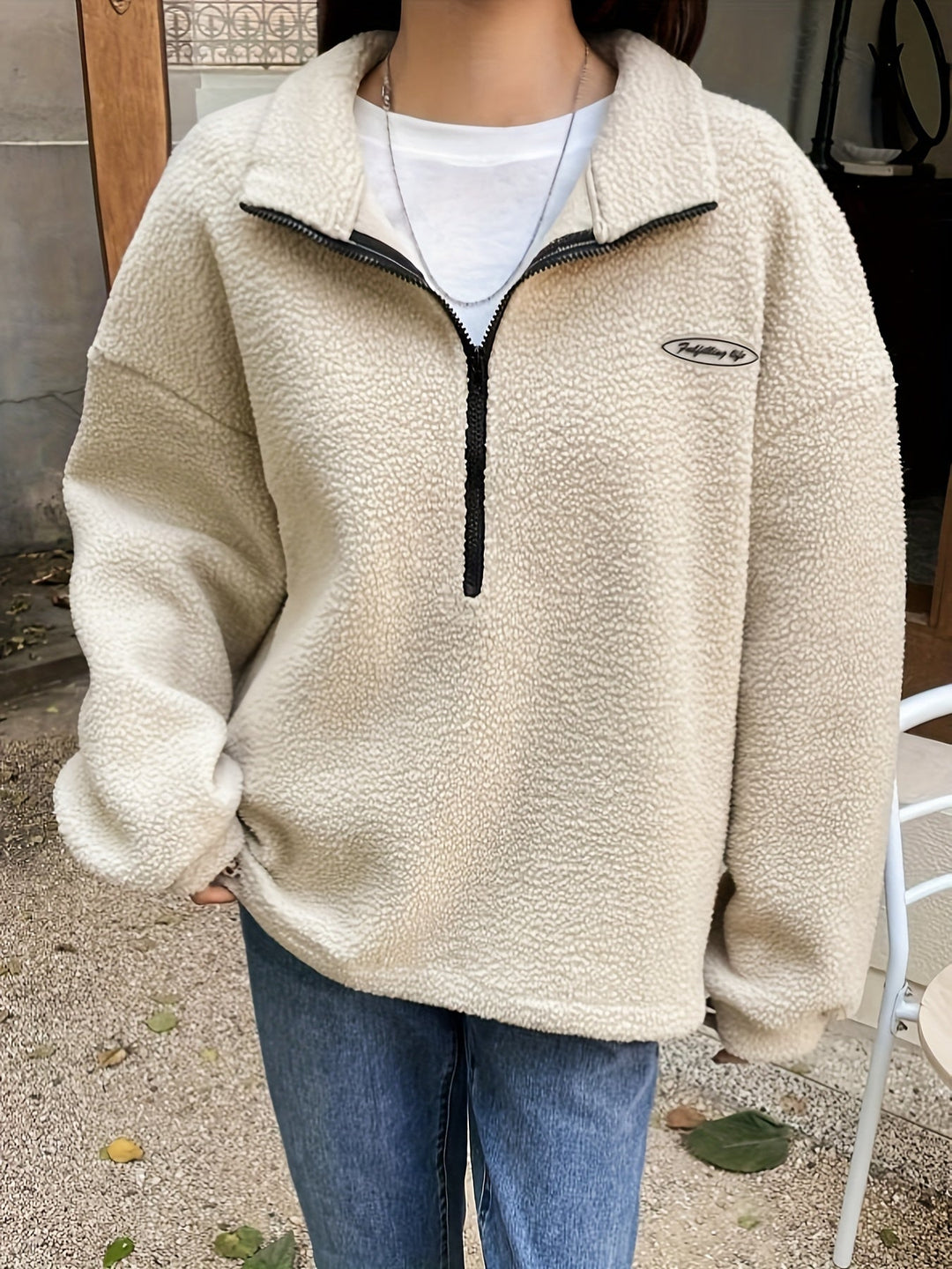 Plain Pullover Sweatshirt with Zipper - Nina-Green-S-The Livary