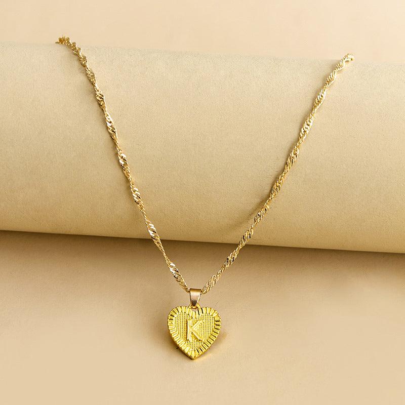 Gold Initial Heart Pendant Necklace - Amara-K-The Livary