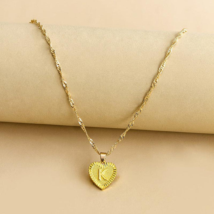 Gold Initial Heart Pendant Necklace - Amara-K-The Livary