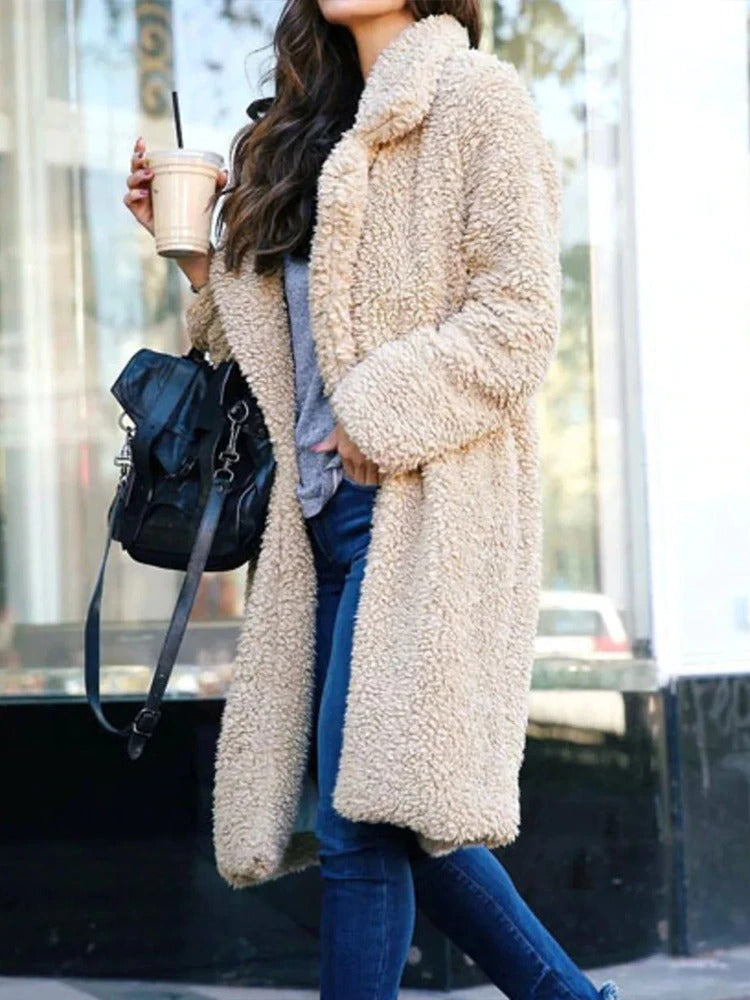 Trendy Warm Long Teddy Coat for Women - Isla-Apricot-S-The Livary