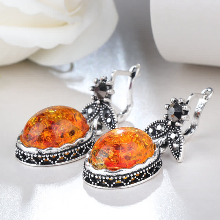 Retro Flower Earrings with Amber - Nora-The Livary
