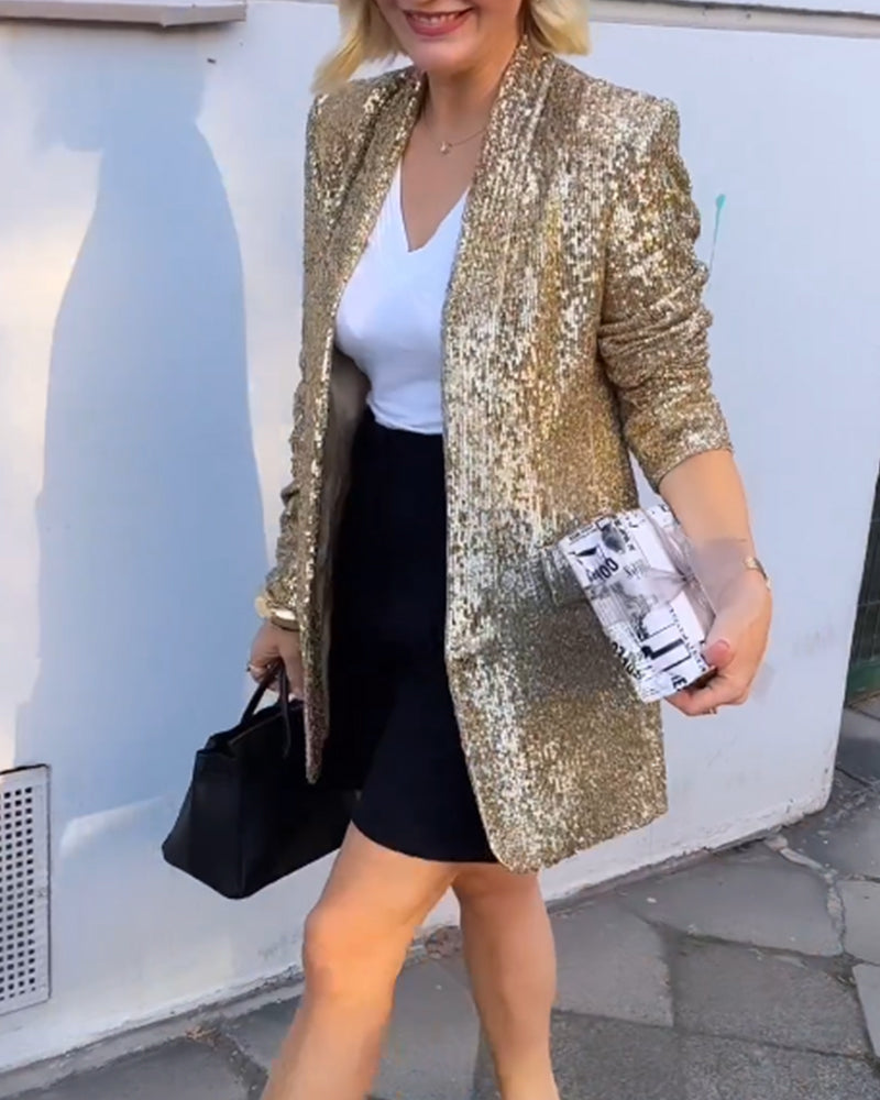 Gold Glitter Jacket with Sequins - Rosamund
