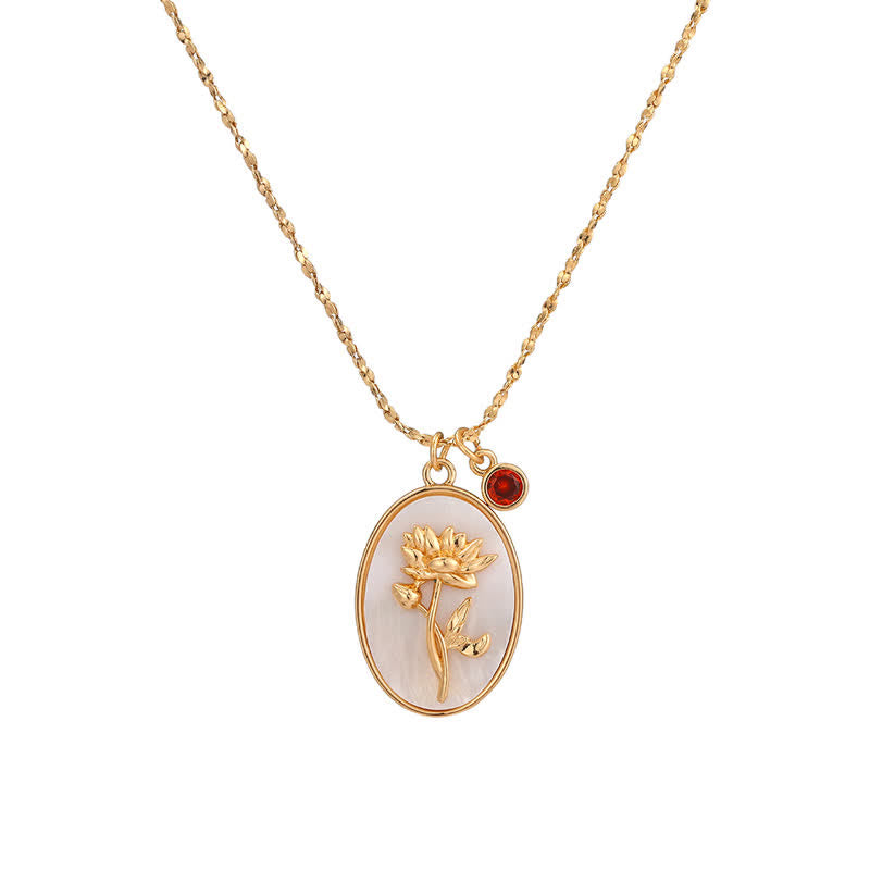 Birthstone with Birth Flowers Necklace - Aurora-January - Carnation-The Livary